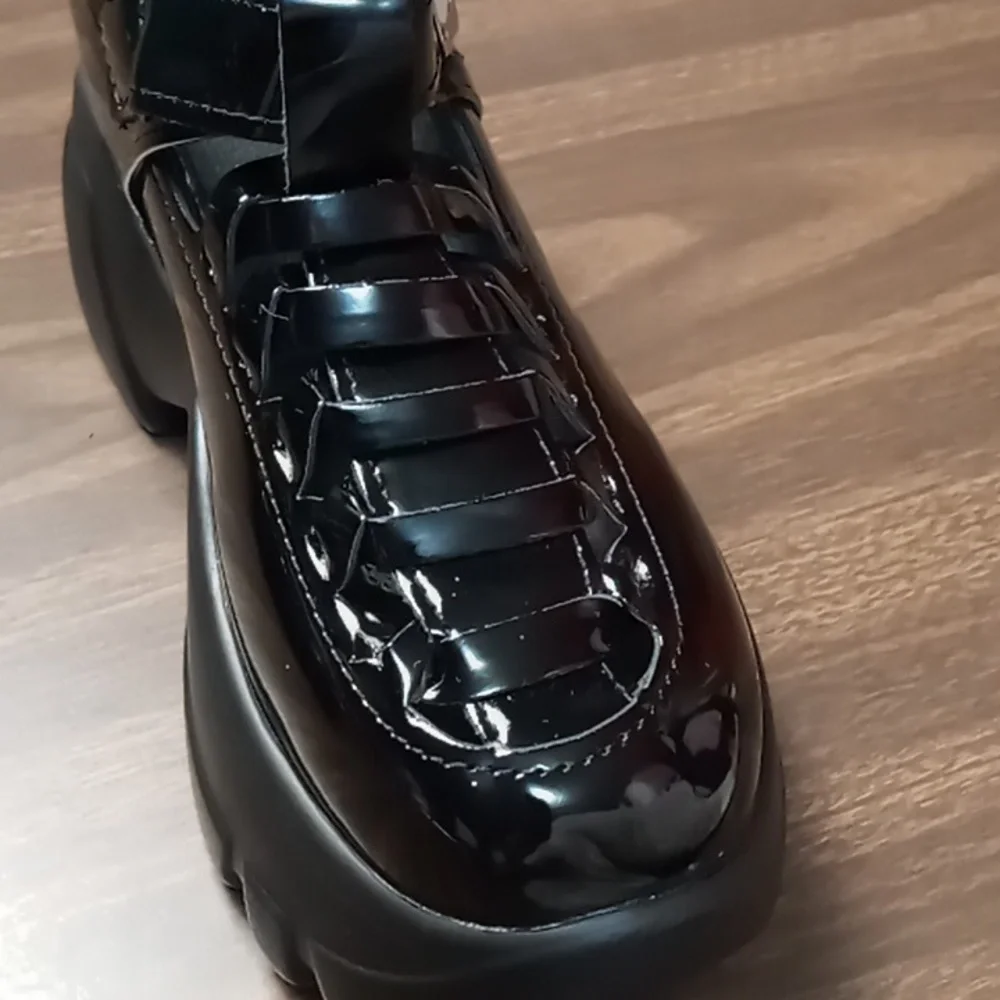Unbranded Black Polyurethane Platform w Cross Lace Top NWOT Size 37 (US 6.5)
